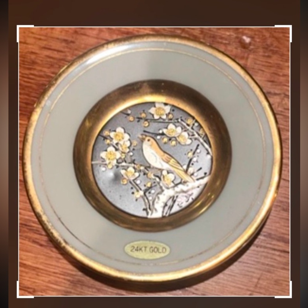 NWT - Asian chokin plate Gold and Gray Decorative Plate with Bird Design